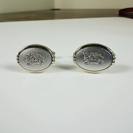 Burberry Knight Vintage Two Tone Gold Silver Cufflinks Authentic 