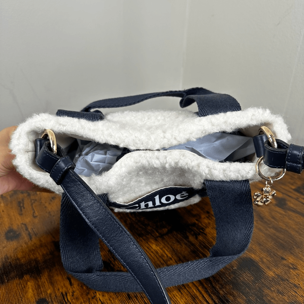 Chloe Woody Faux Shearling Fur Tote Bag 2-Way Small Size