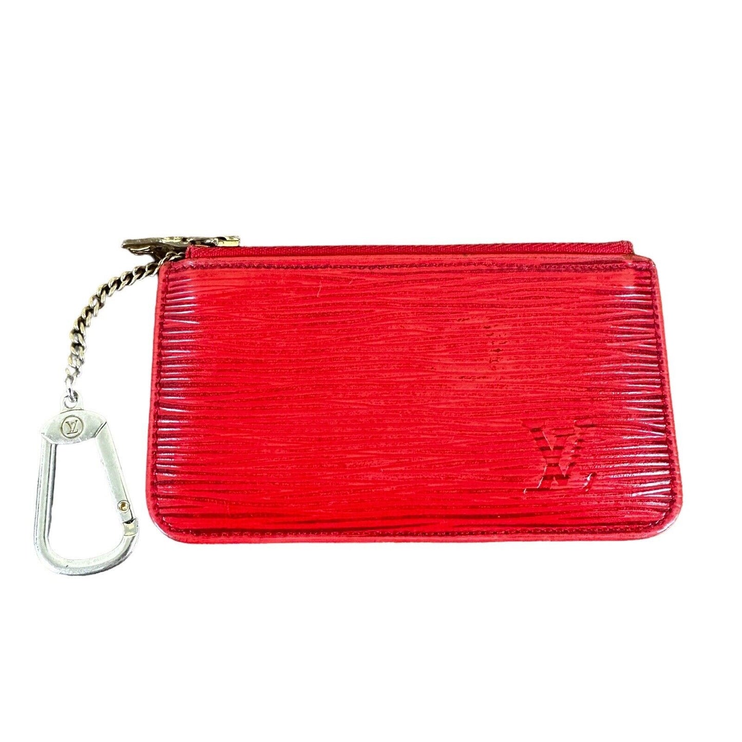 Louis Vuitton LV Pochette Cle Epi Coin Case Leather Red Authenticated W/ COA