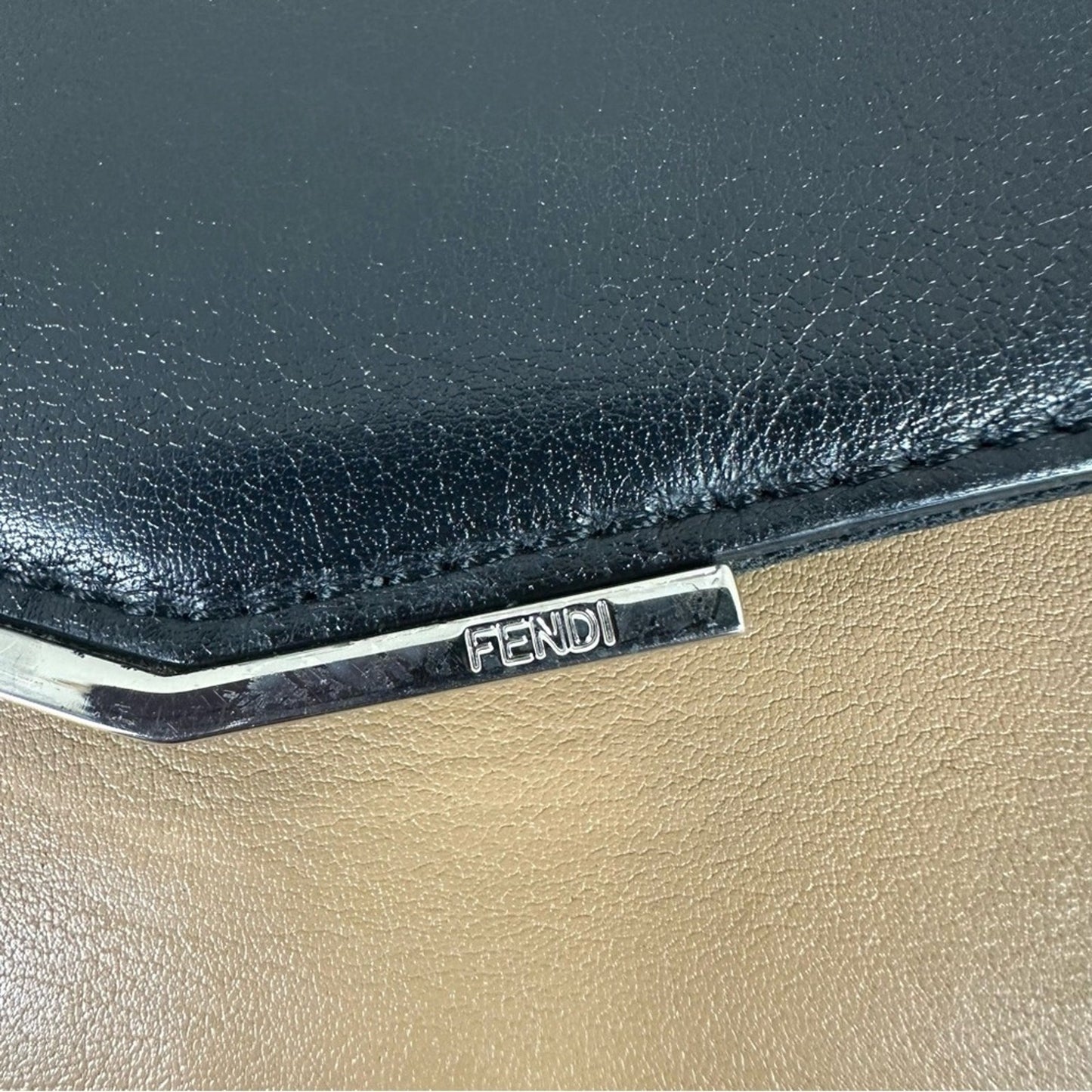 Fendi Leather Envelope Wallet Black Beige Authentic