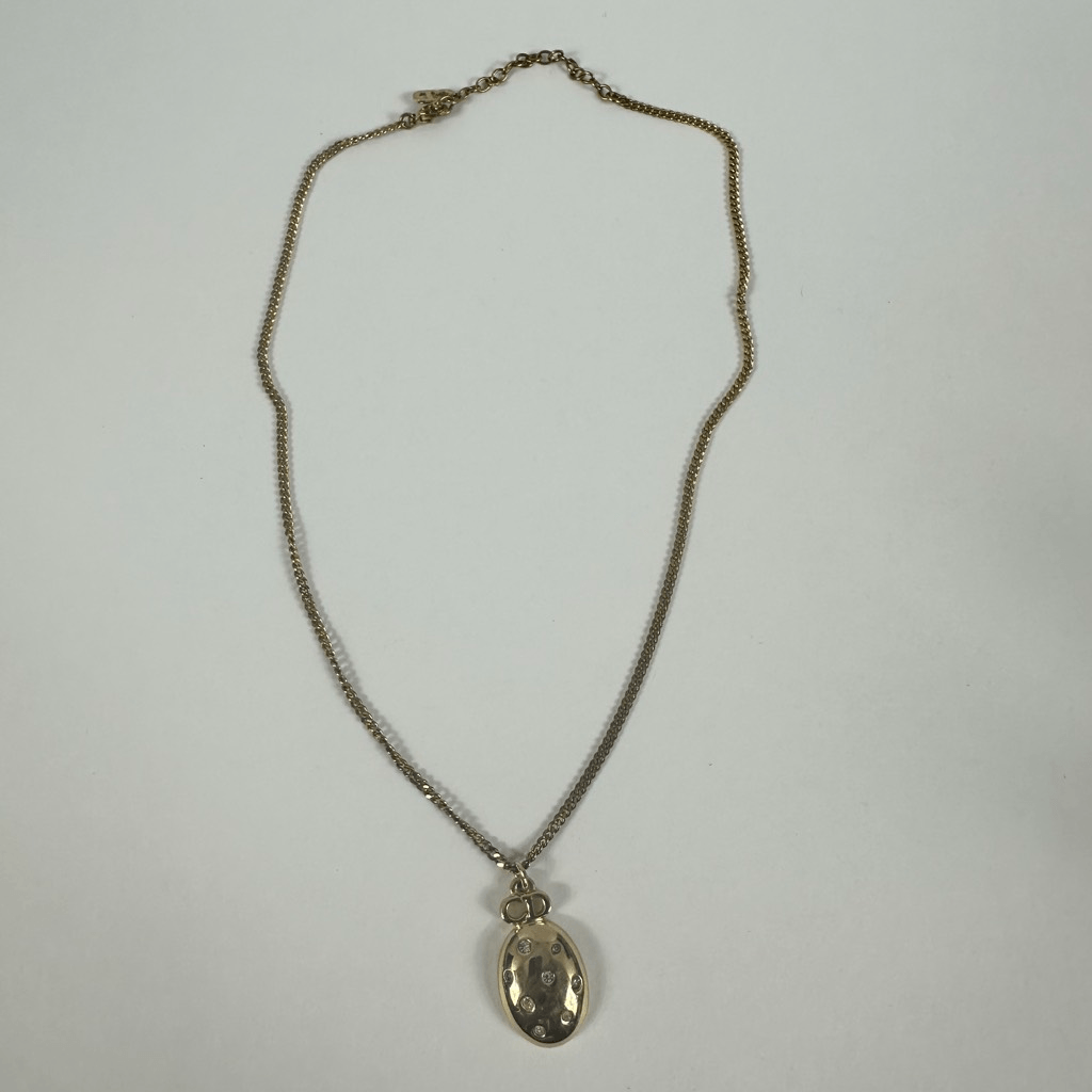 Christian Dior CD Logo Gold Tone Rhinestone Pendant Necklace