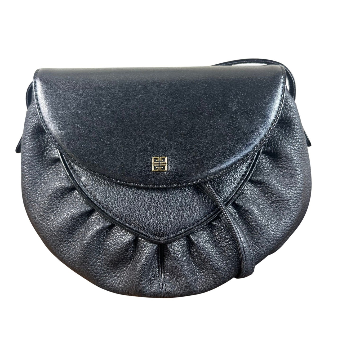 Givenchy Sacs Vintage Black Leather Crossbody Bag Pebbled Leather Logo Flap