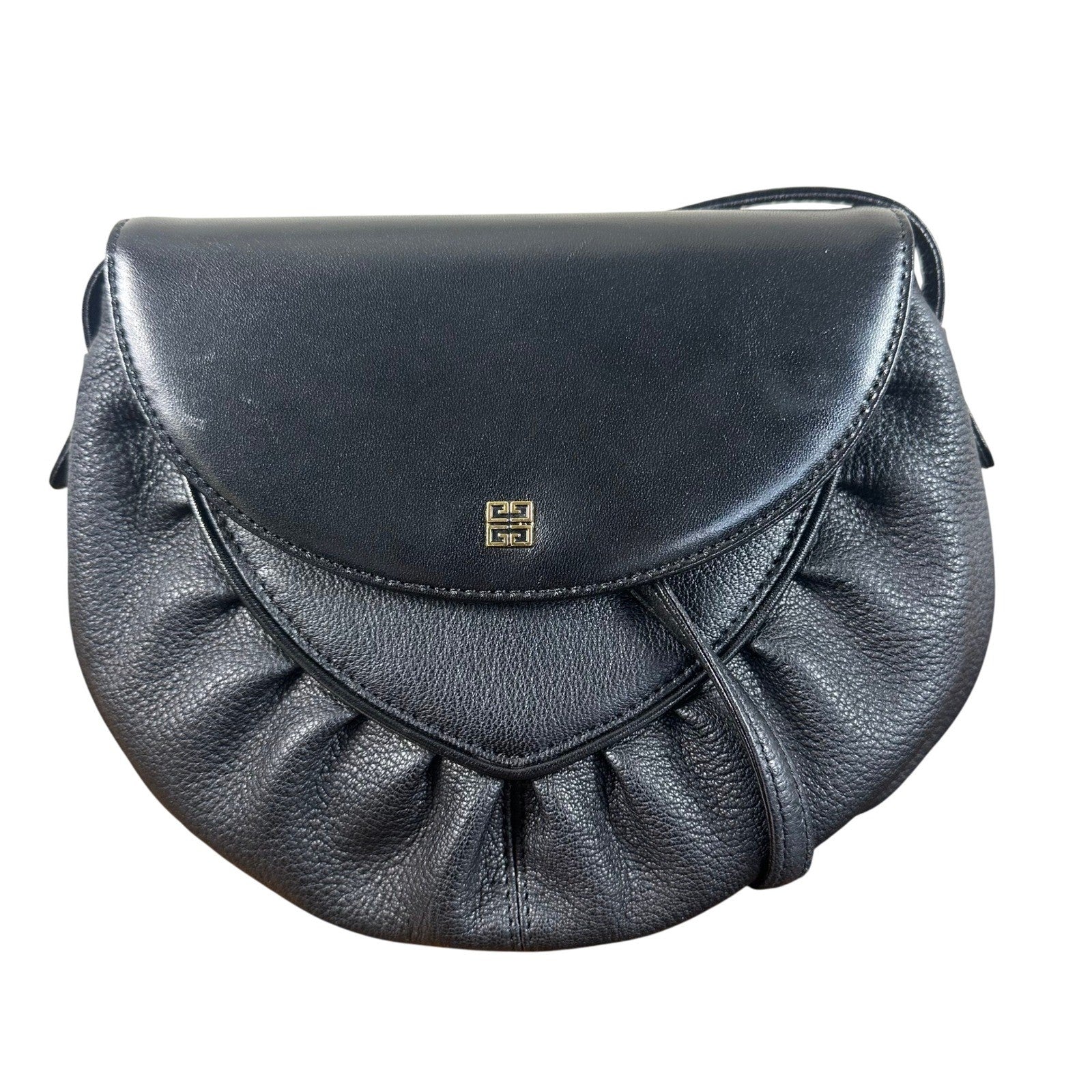 Givenchy Sacs Vintage Black Leather Crossbody Bag Pebbled Leather Logo Flap