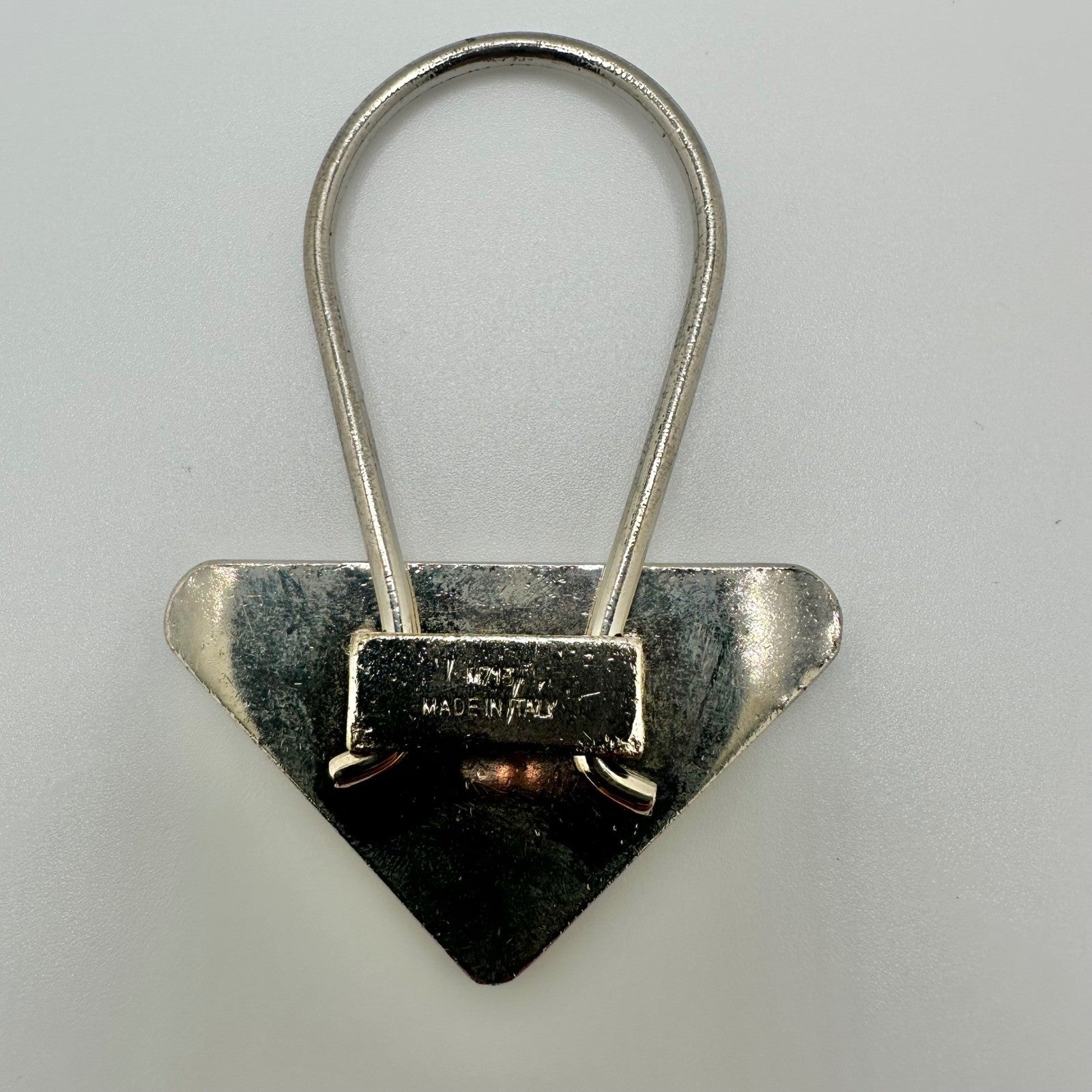 Authentic Prada Triangle Logo Key Ring Keychain Yellow Enamel Silver Tone