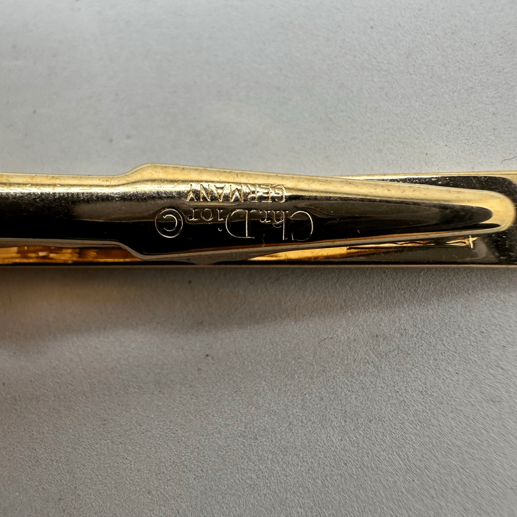 Christian Dior CD Logo Black Enamel Gold Tone Tie Clip