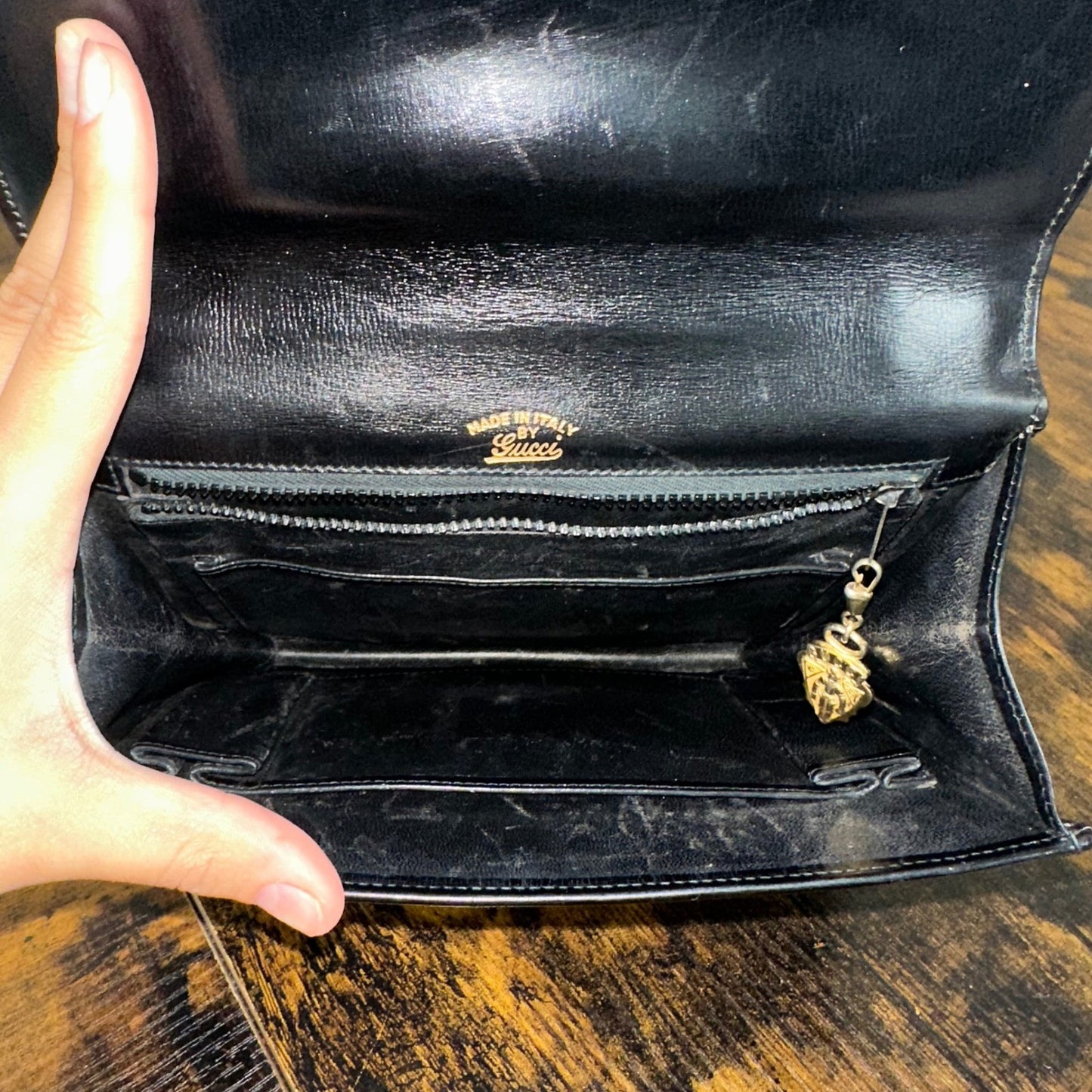 Vintage Gucci Black Leather Flap Chain Shoulder Handbag Evening Bag Authentic