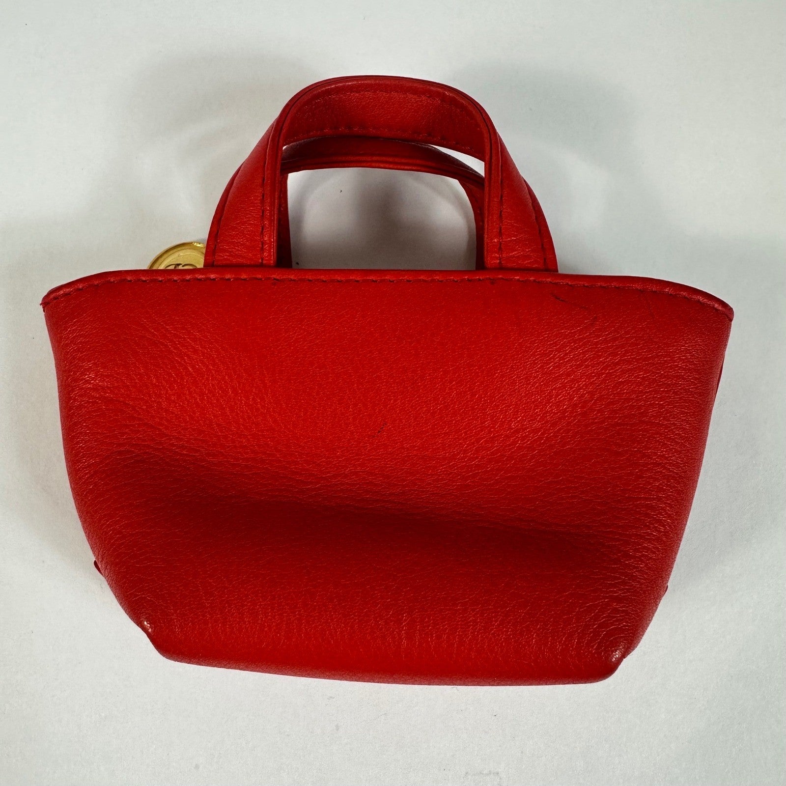 Christian Dior Red Leather Micro Tote Bag CD Logo Charm Handbag