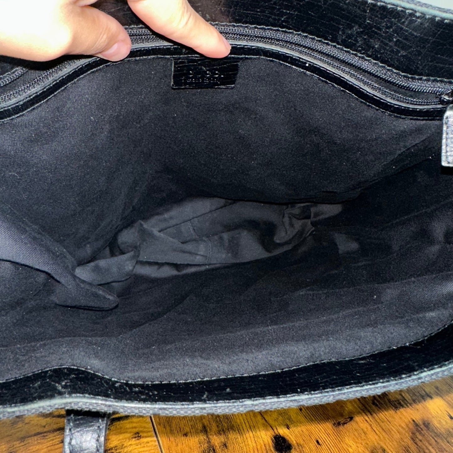 Gucci GG Canvas Bamboo Handle Tote Bag Handbag Black