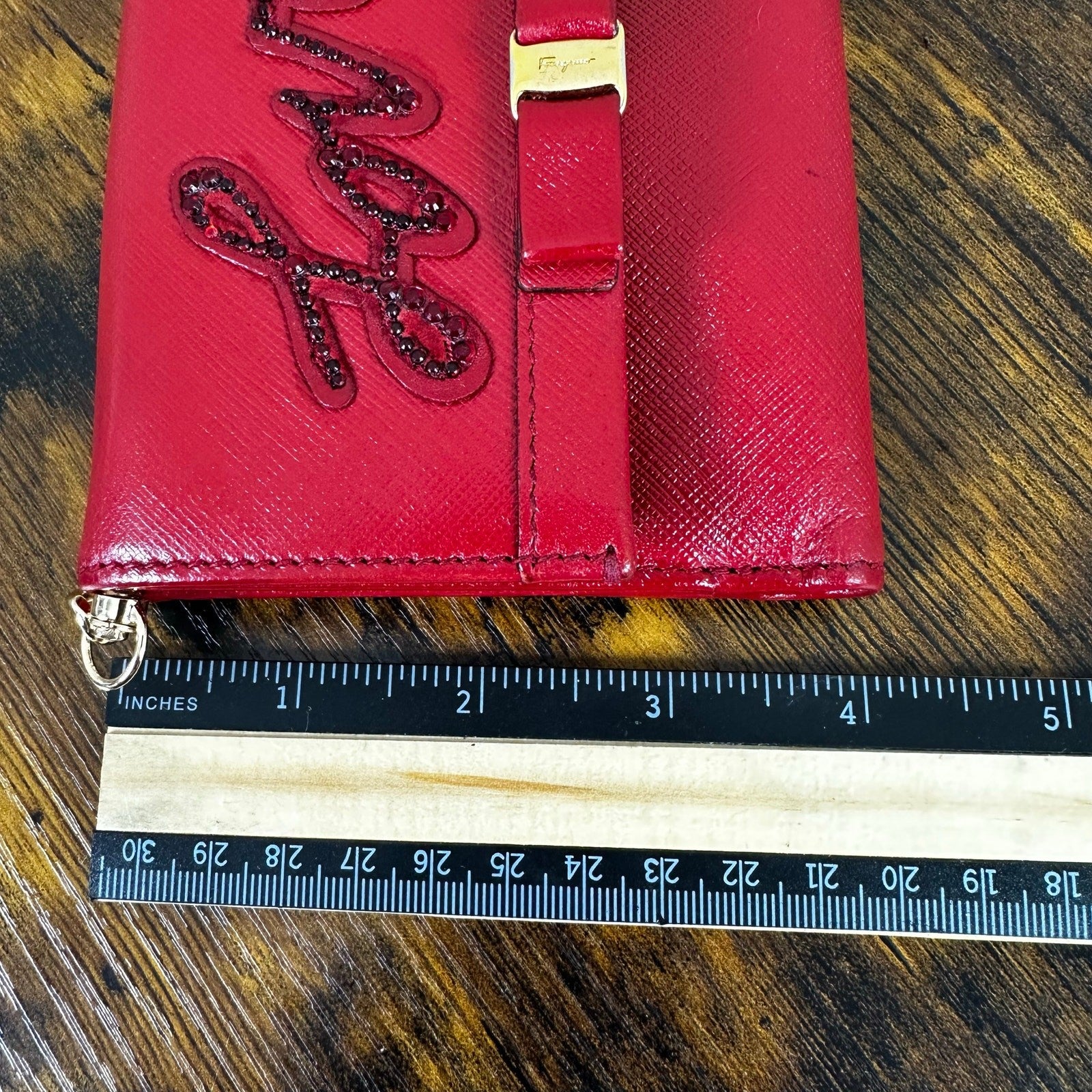 Rare Salvatore Ferragamo "Love" Compact Wallet Red Leather