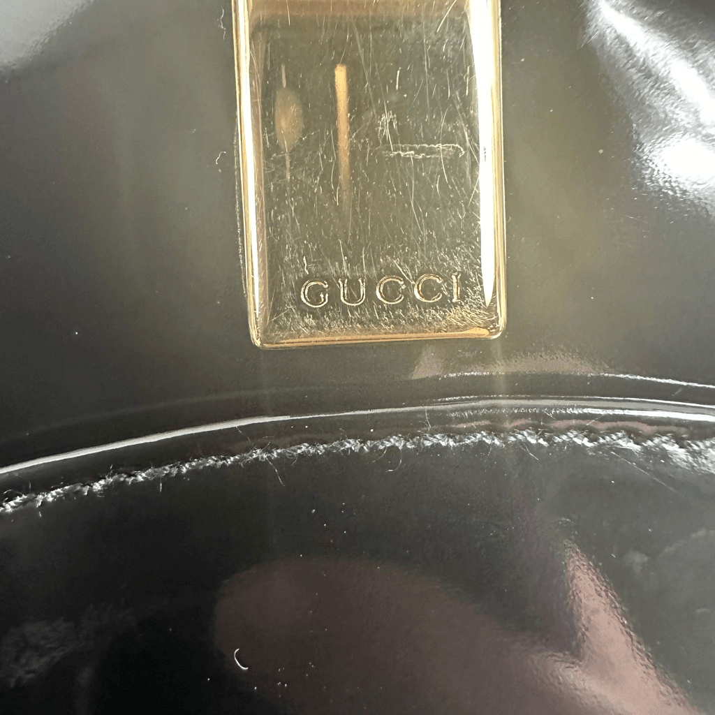 Gucci Wallet Black Patent Leather Belt Buckle Clip
