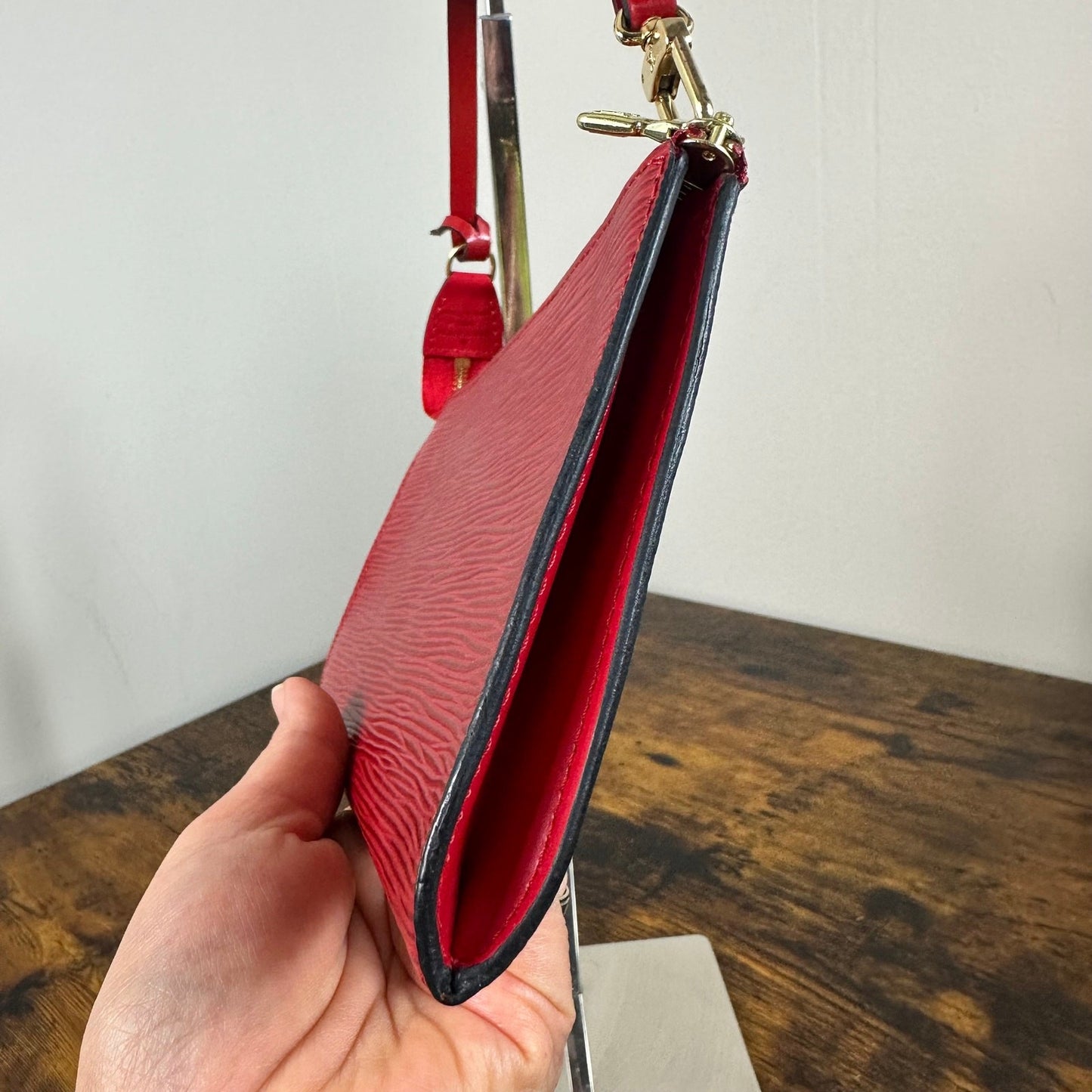 Authentic Louis Vuitton Red Epi Leather Accessories Pochette Bag Vintage