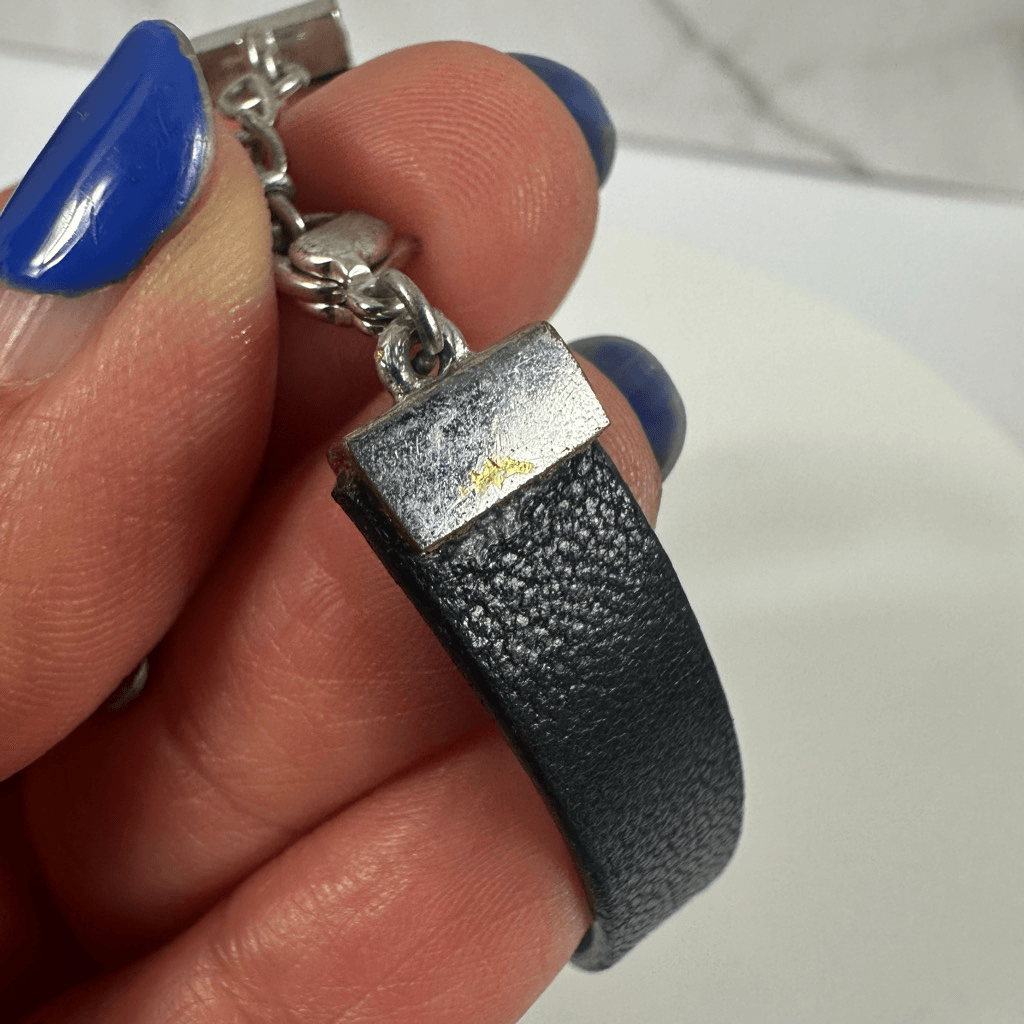 Christian Dior Leather Silver Tone Adjustable Bracelet