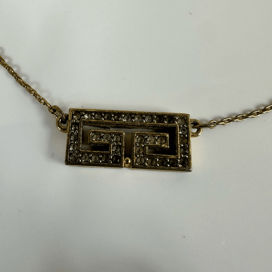 Givenchy 1977 G Logo Rhinestone Choker Necklace Gold Tone Vintage 14”