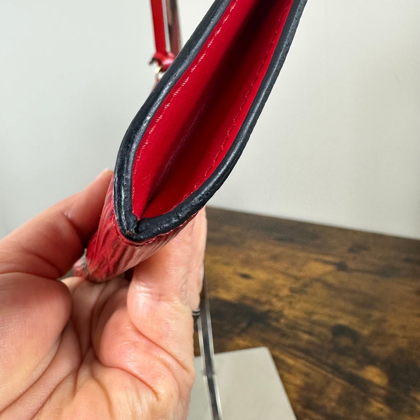 Authentic Louis Vuitton Red Epi Leather Accessories Pochette Bag Vintage