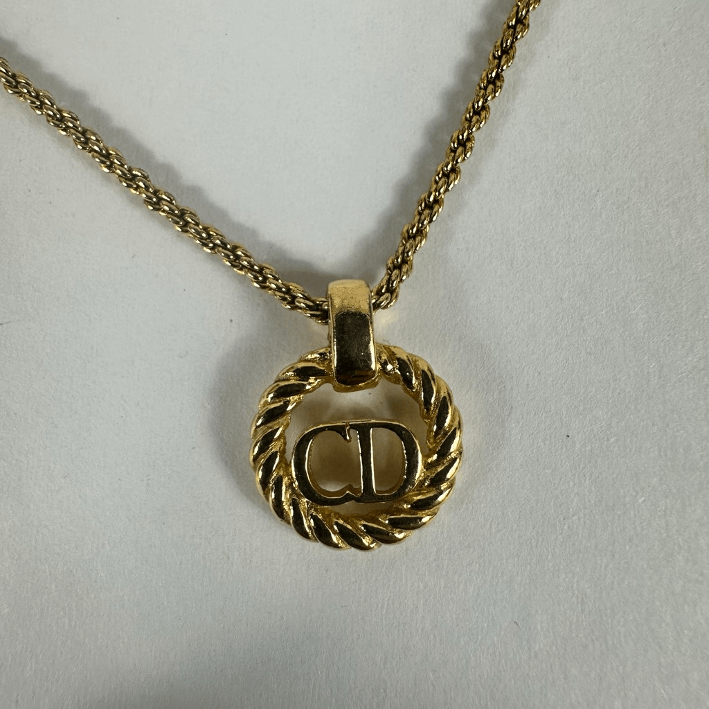 Christian Dior CD Logo Gold Tone Pendant Necklace