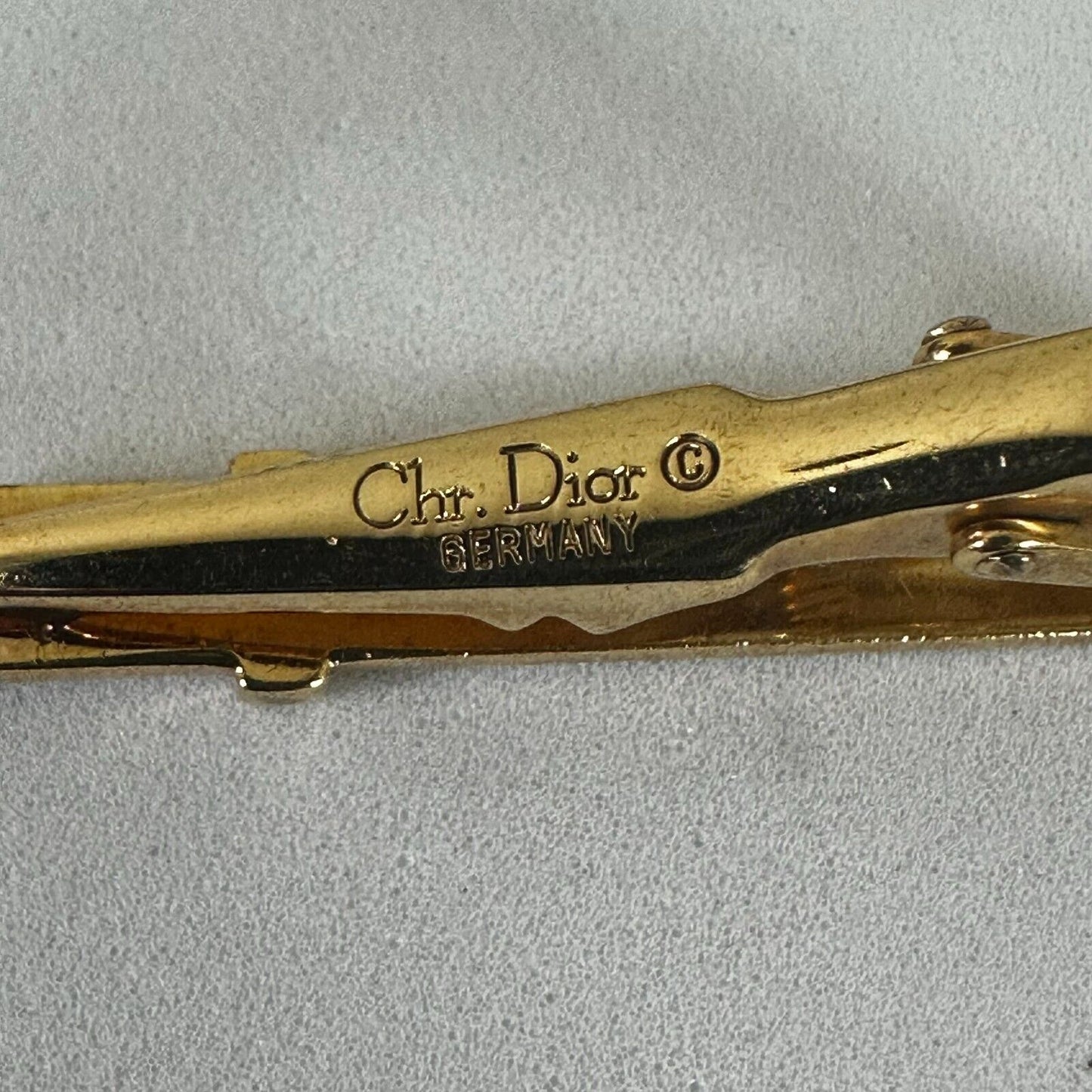 Christian Dior Tie Clasp Bar Clip Tack Necktie Logo Gold Toned Authentic