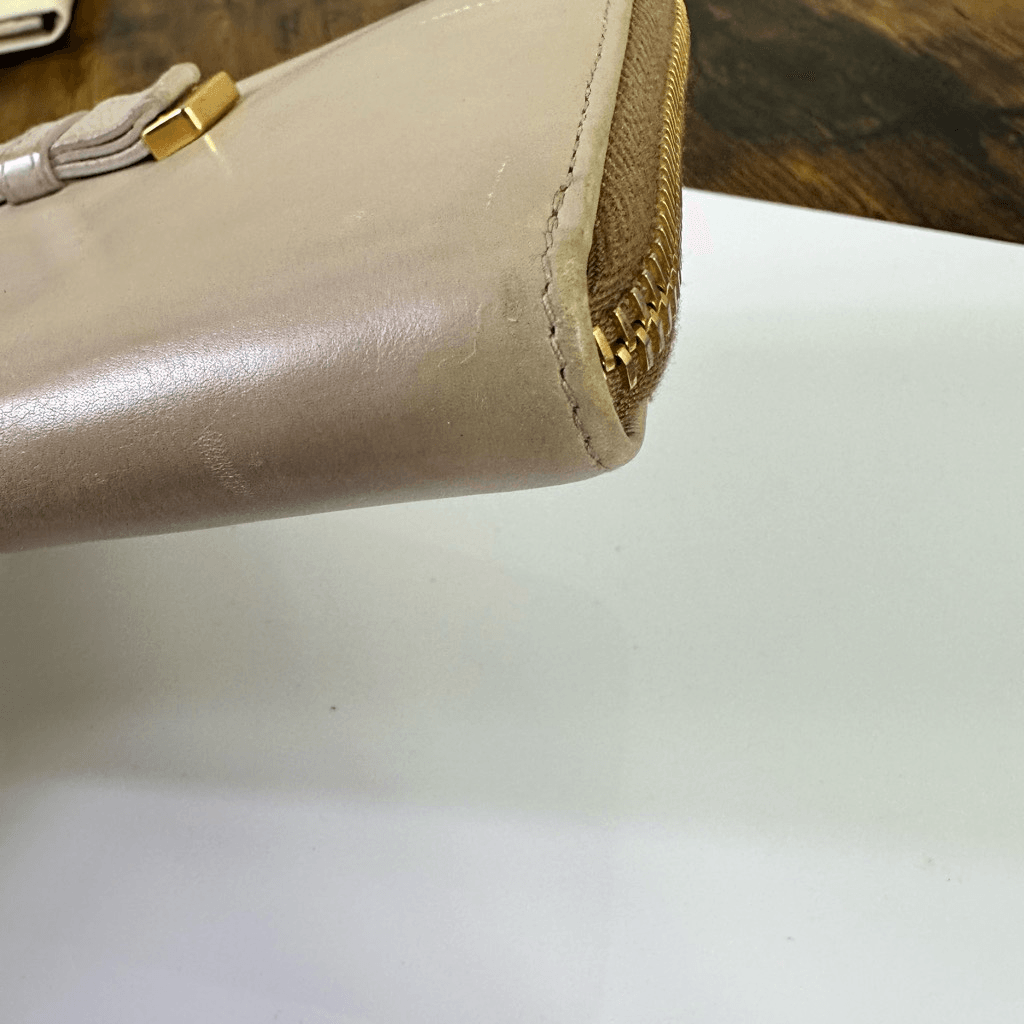 Prada Ribbon Beige Long Zippy Wallet Full Zip Leather