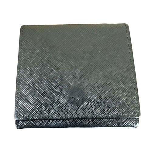 Prada Womens Patent Coin Wallet Black Slim Saffiano Leather Authenticated W/ COA