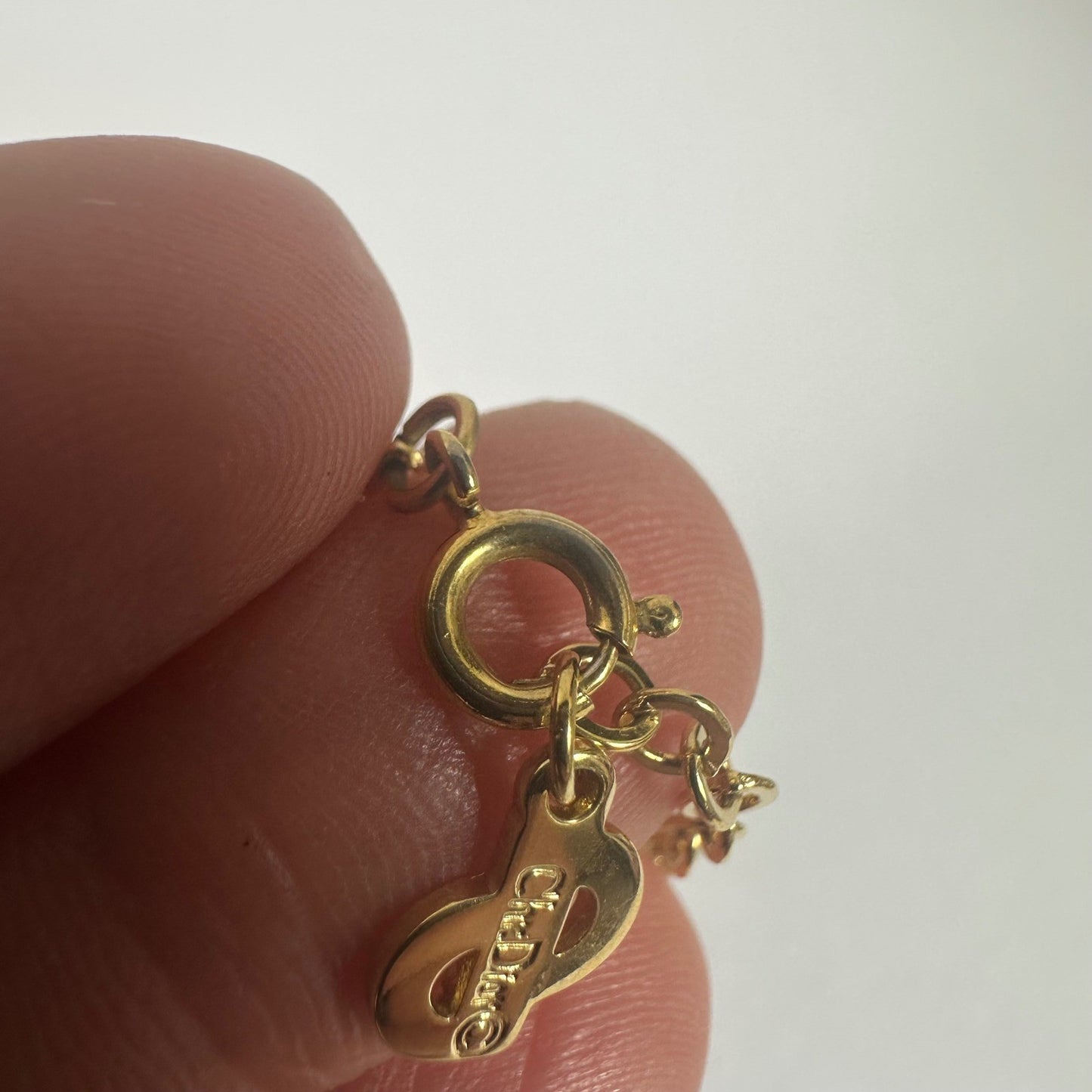 Vintage Christian Dior CD Logo Gold Crystal Pendant Necklace Chain