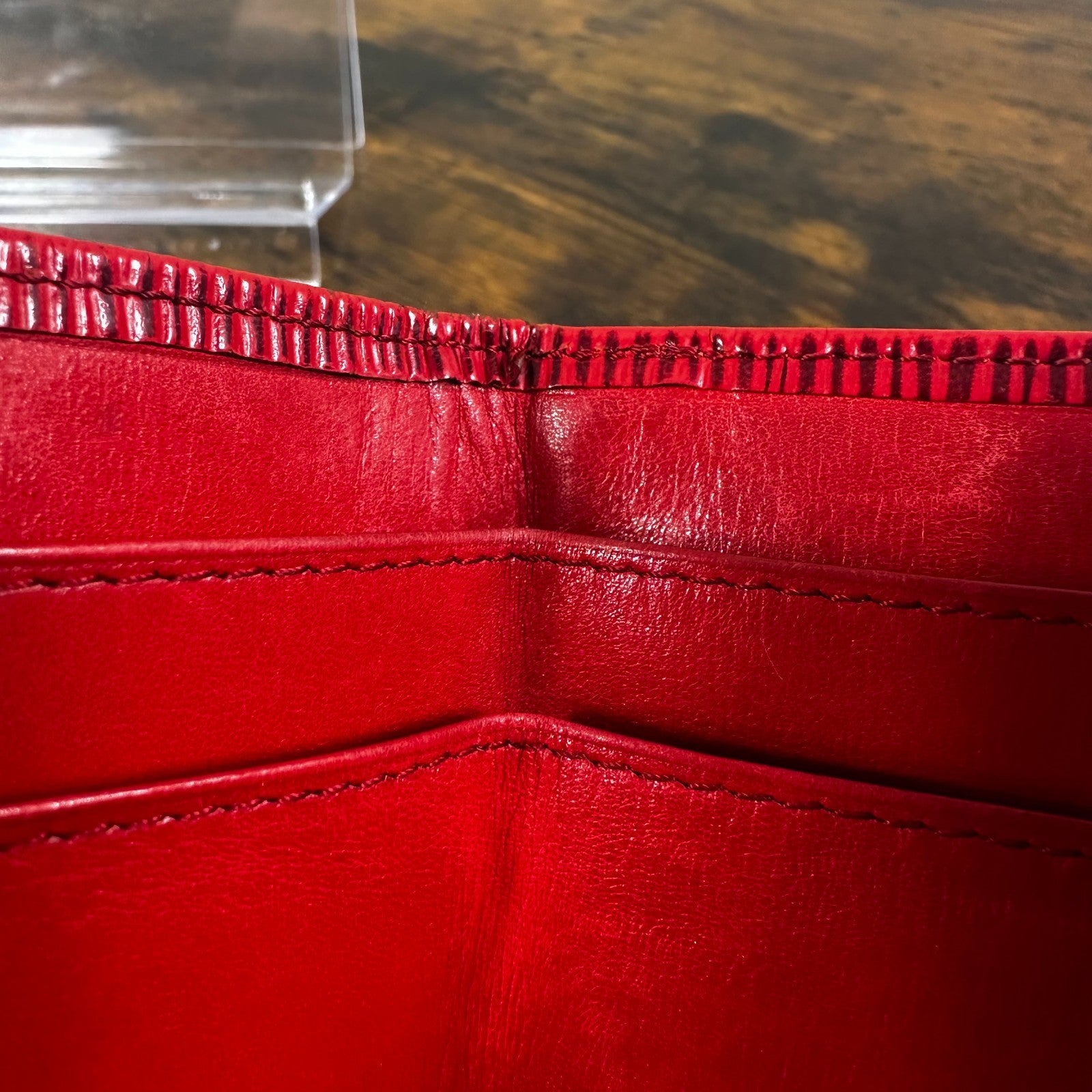 Louis Vuitton Red Epi Leather Vintage Wallet Padlock Gold Hardware Women