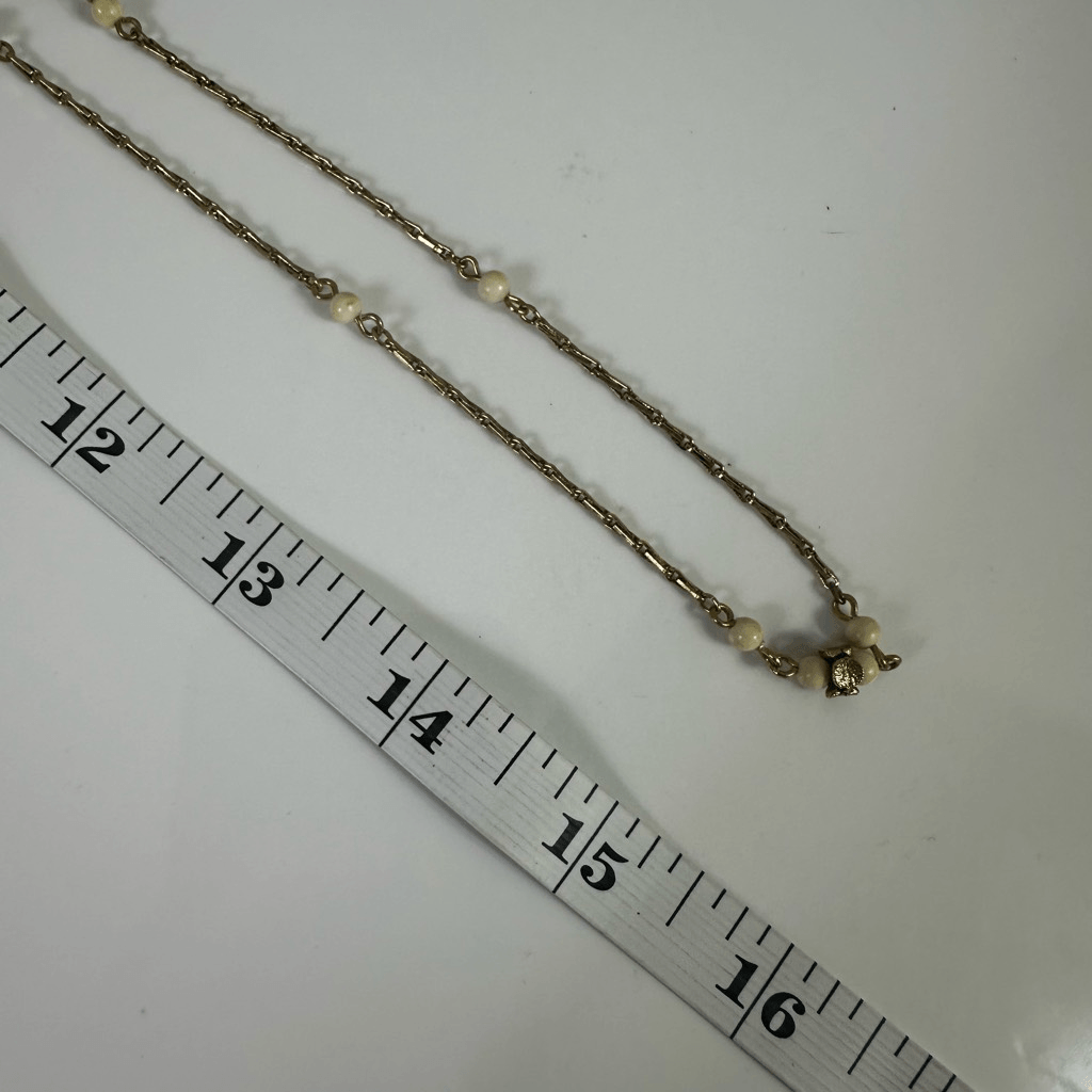Chloe Faux Pearl Long Necklace Gold Tone 31”