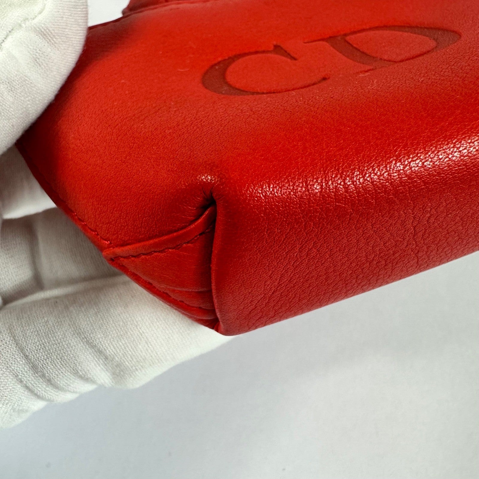 Christian Dior Red Leather Micro Tote Bag CD Logo Charm Handbag