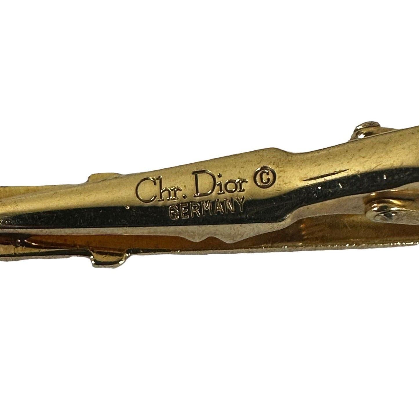 Christian Dior Tie Clasp Bar Clip Tack Necktie Logo Gold Toned Authentic