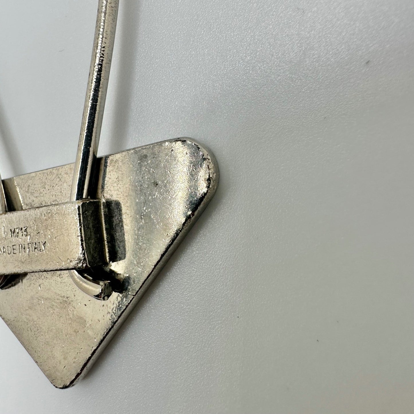 Authentic Prada Triangle Logo Key Ring Keychain Yellow Enamel Silver Tone