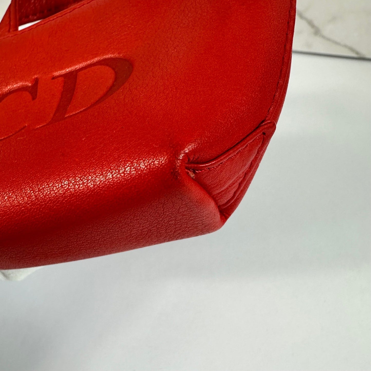 Christian Dior Red Leather Micro Tote Bag CD Logo Charm Handbag