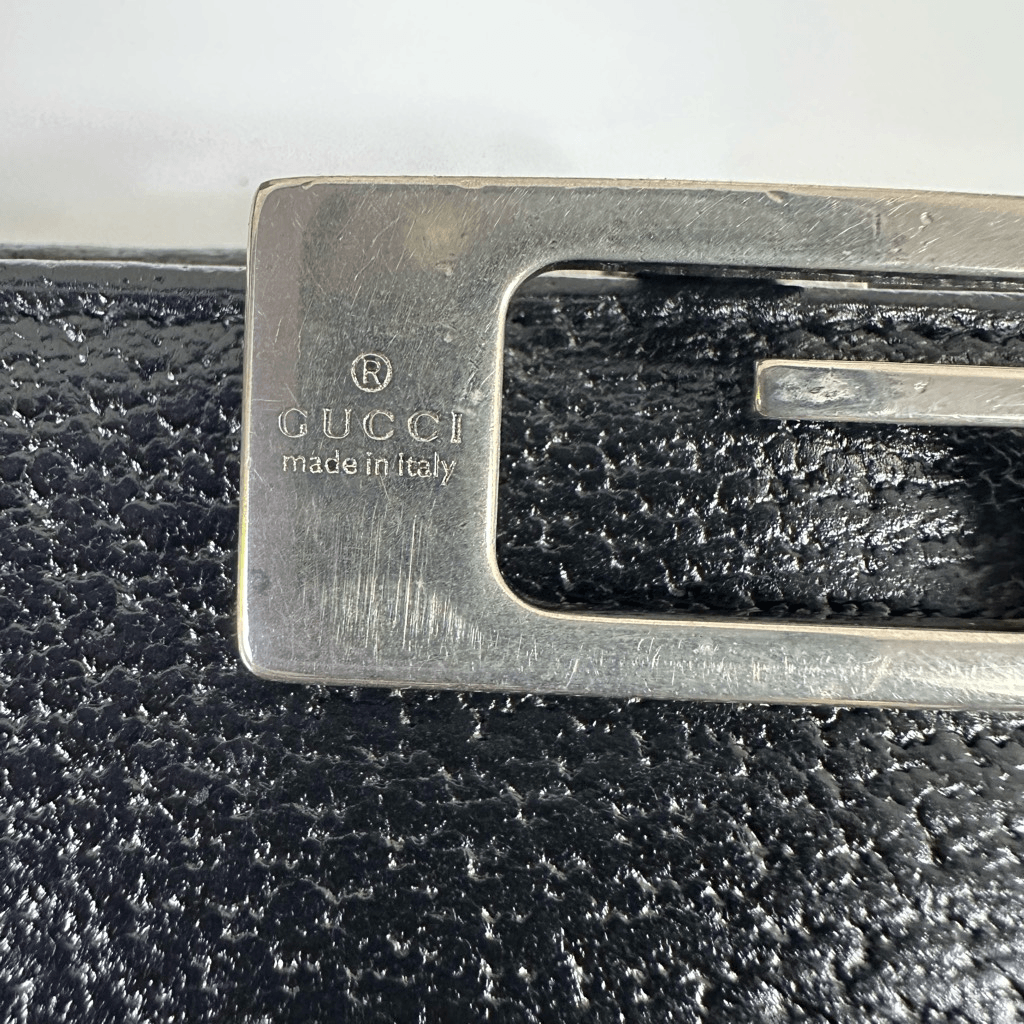 Gucci G Logo Clip Black Leather Wallet