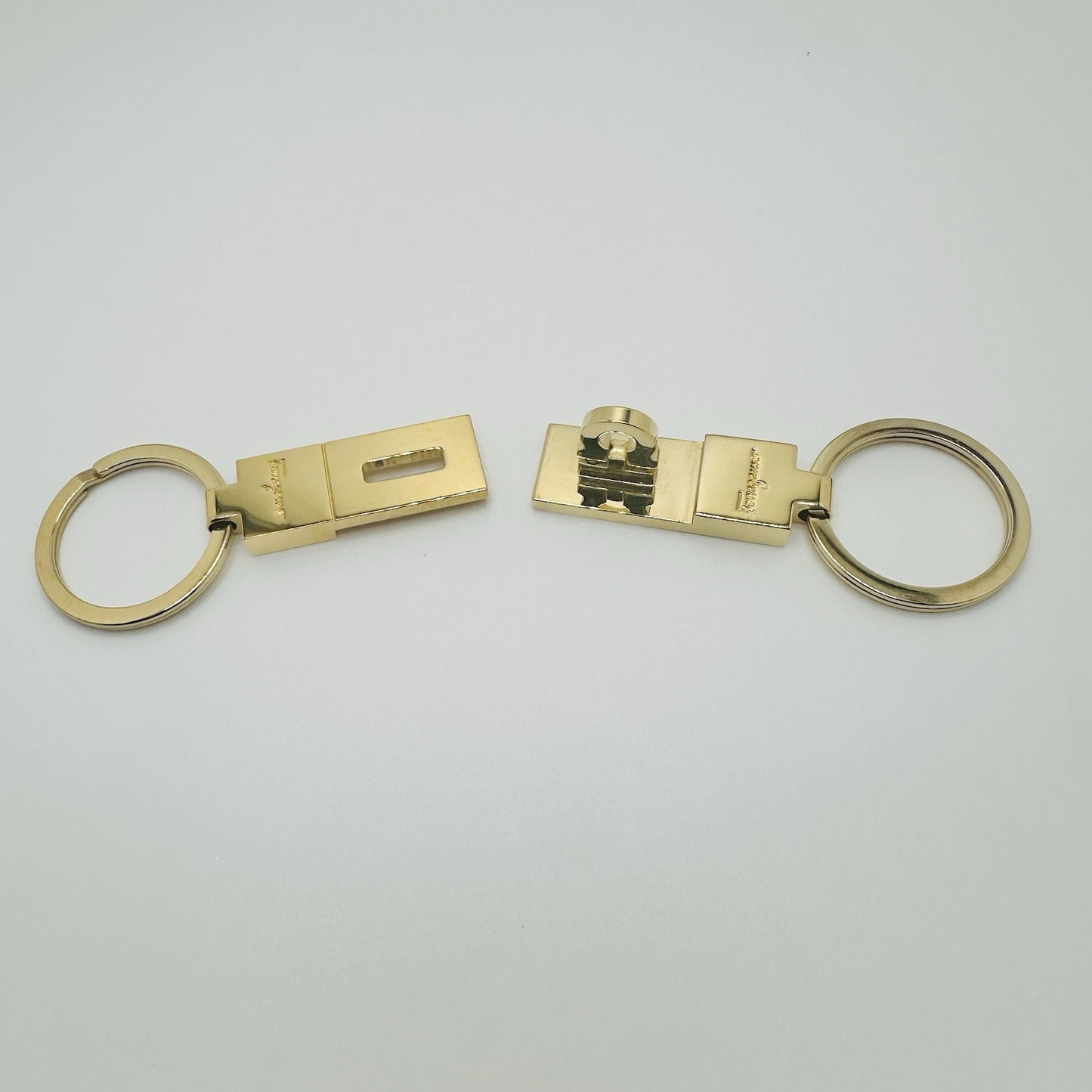 Salvatore Ferragamo Gancini Gold Tone Key Ring Detachable