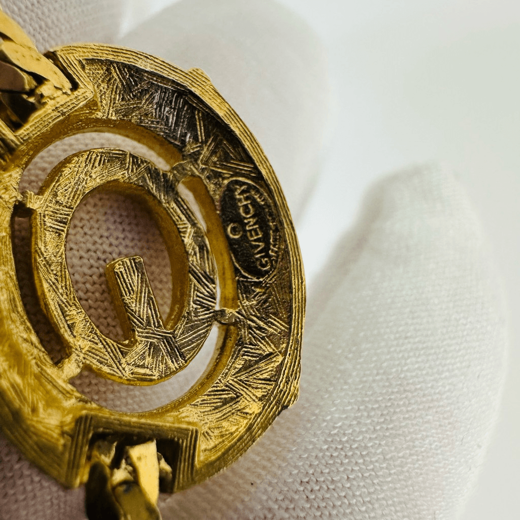 Givenchy Vintage G Logo Gold Tone Snake Chain Choker Necklace 13”