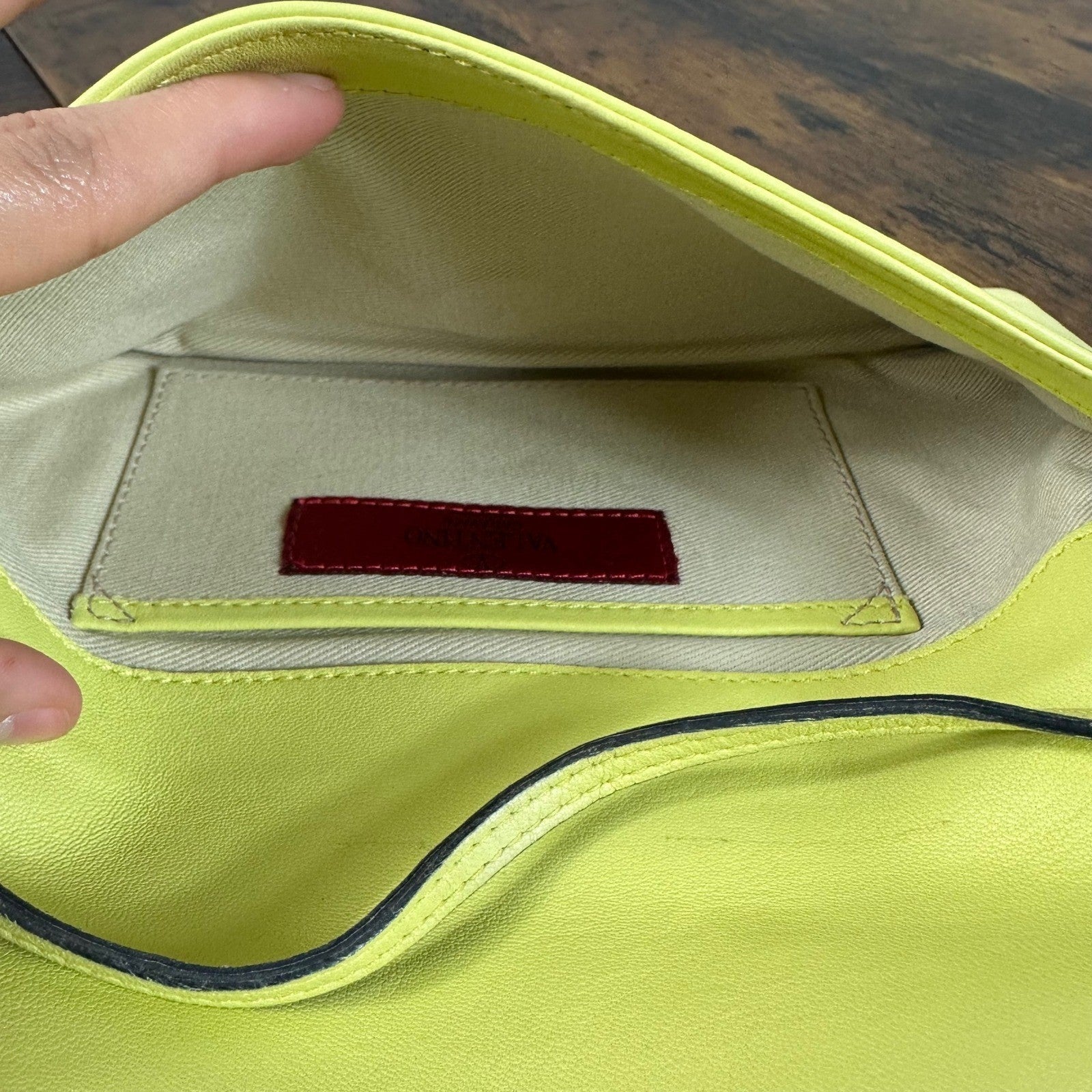 Valentino Garavani Bow Bag Clutch Shoulder Bag Light Yellow Leather