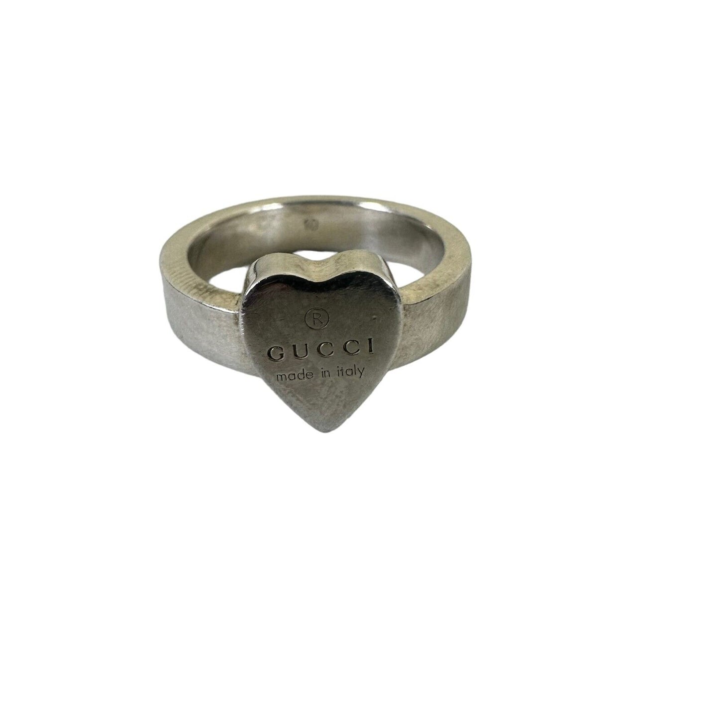 Gucci Trademark Sterling Silver Heart Ring Authenticated W/ COA