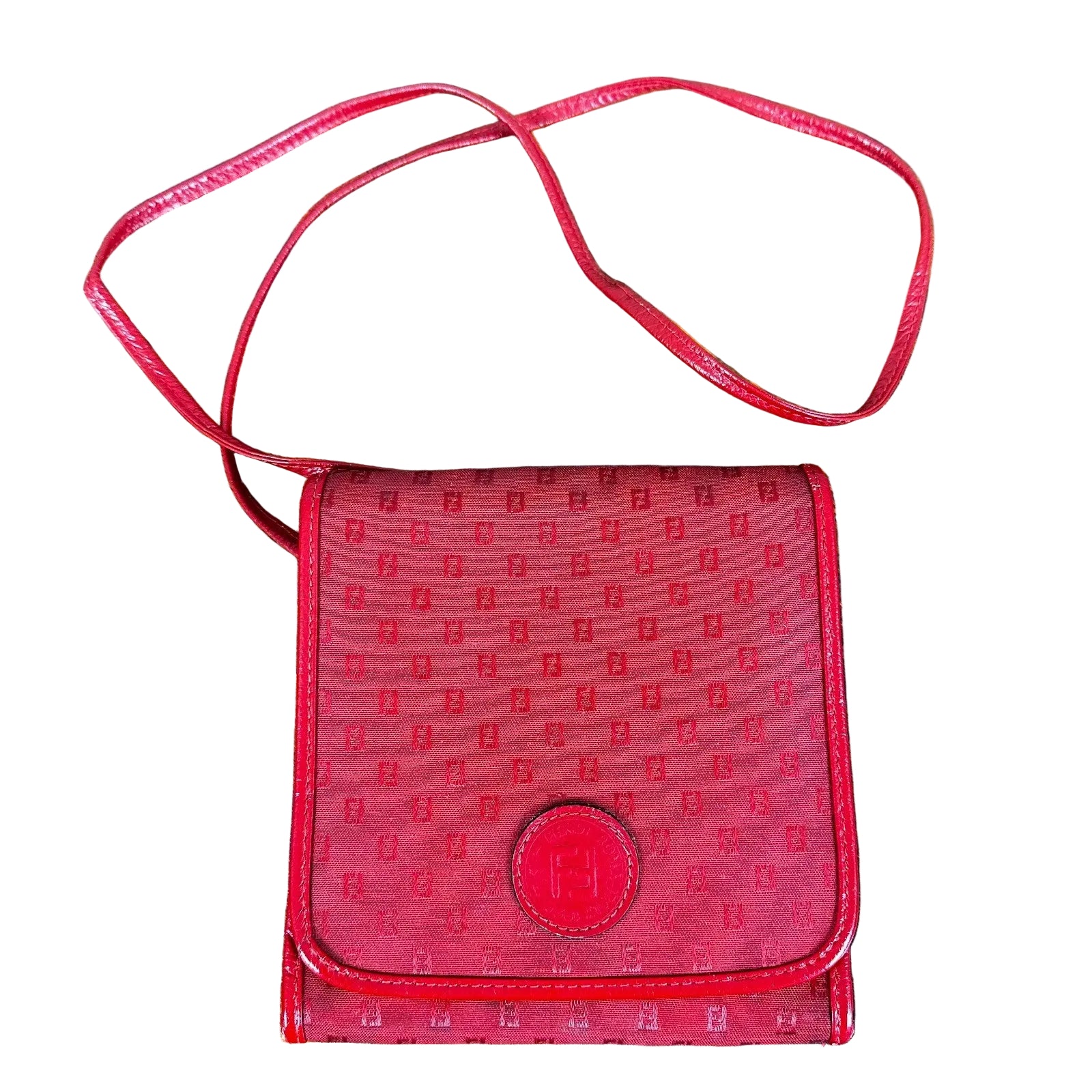 Fendi Red Monogram Logo Pattern Square Shoulder Bag Crossbody Purse Made In Ital