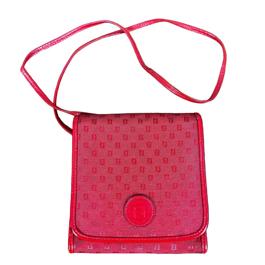 Fendi Red Monogram Logo Pattern Square Shoulder Bag Crossbody Purse Made In Ital
