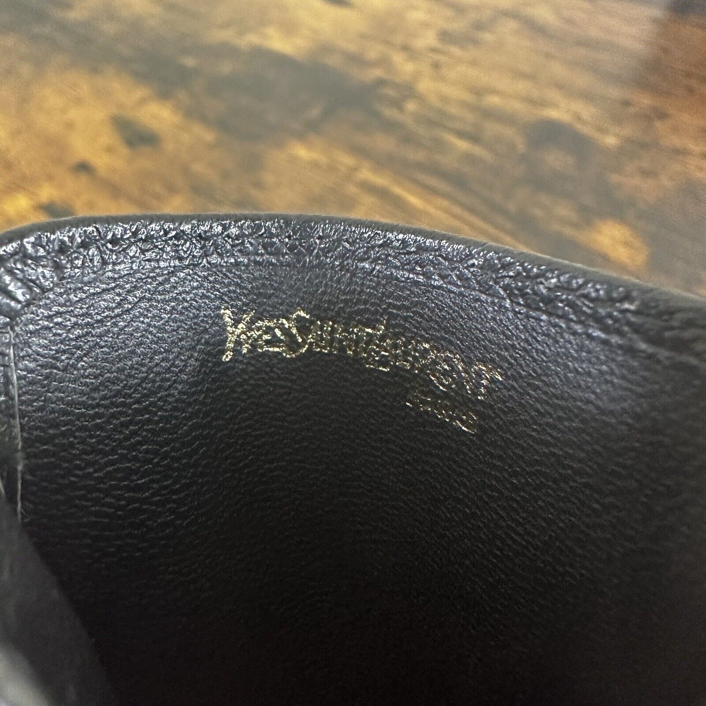 Yves Saint Laurent YSL Card Case Leather Black Logo Authenticated W/ COA Vintage