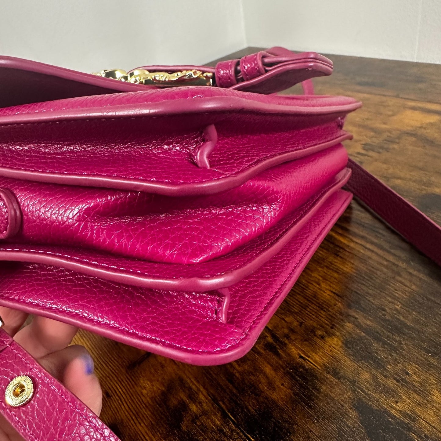 Versace Jeans Couture Pink Pebbled Gold Accent Crossbody Bag Purse Shoulder Hand