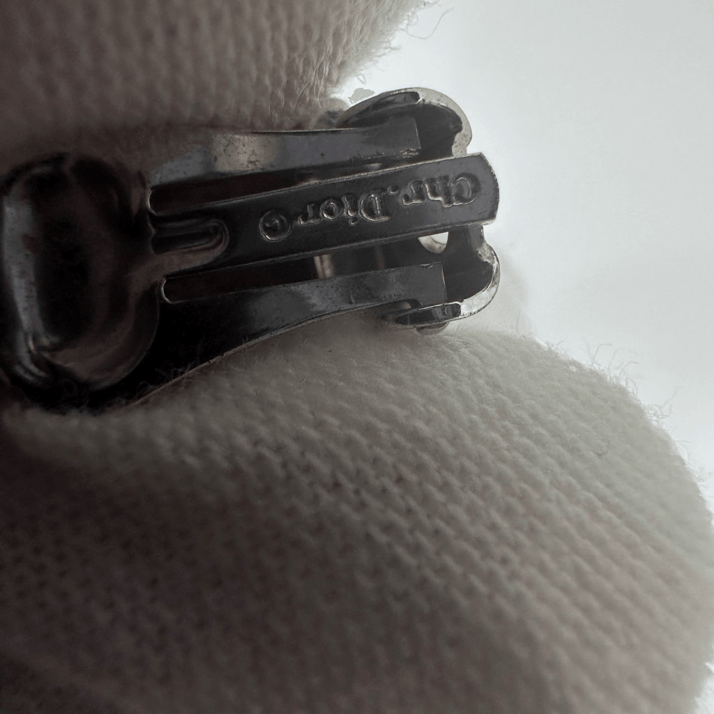 Christian Dior Silver Tone Rhinestone Clip On Earrings