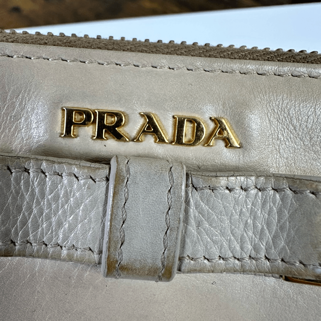 Prada Ribbon Beige Long Zippy Wallet Full Zip Leather