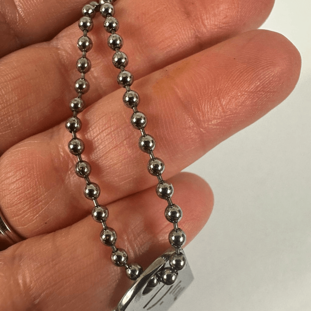 Christian Dior Silver Tone Dog Tag Ball Chain Pendant Necklace