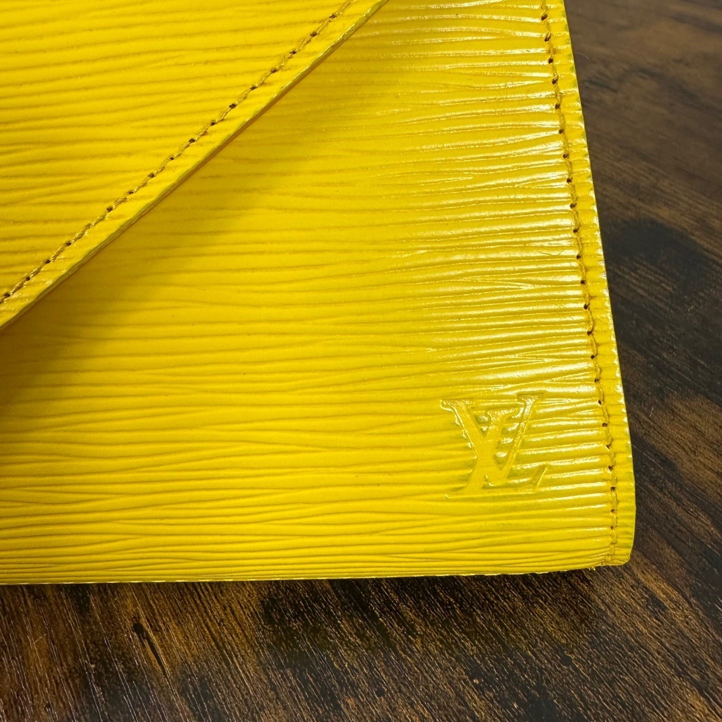 Louis Vuitton Epi Leather Art Deco Clutch Bag Yellow Vintage Authentic