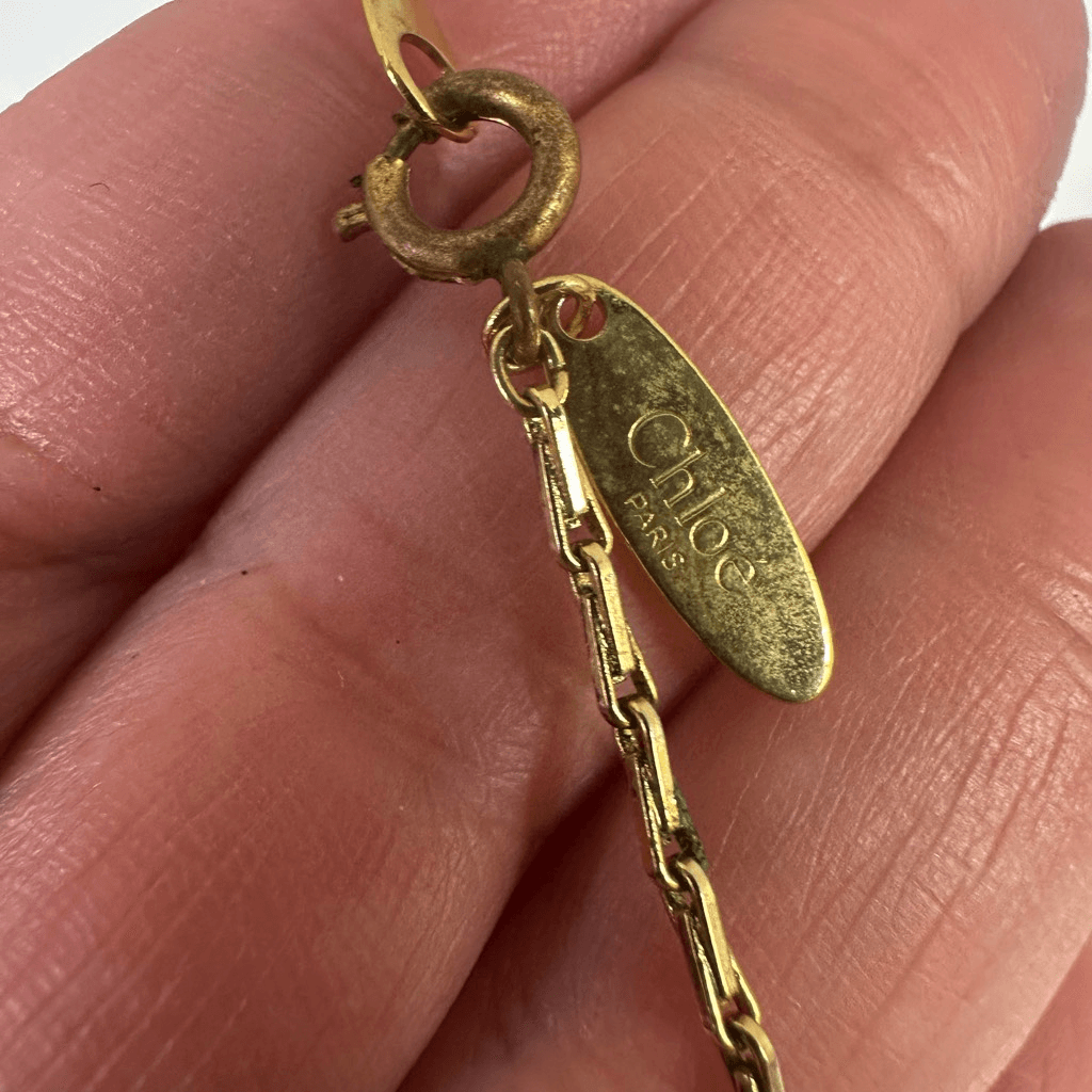 Chloe Faux Pearl Long Necklace Gold Tone 31”