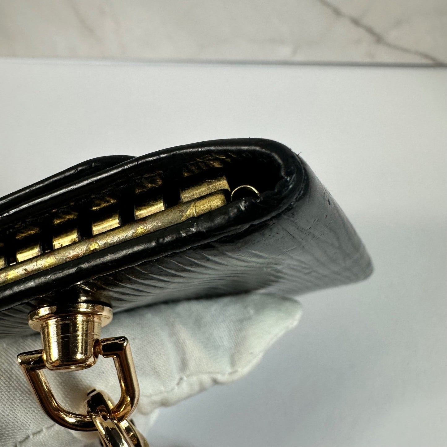 Louis Vuitton Epi Leather Key Holder Case Black Gold Chain Accent Vintage