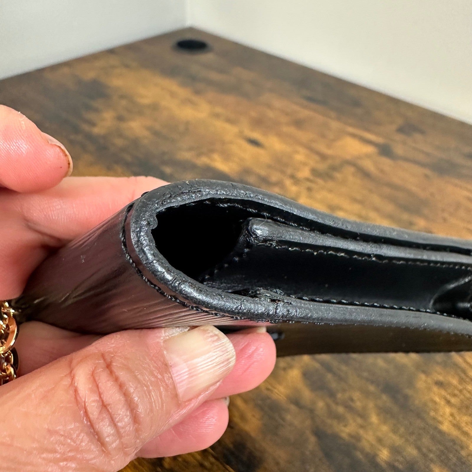 Louis Vuitton Epi Leather Belt Waist Bag Black Gold Chain Shoulder Bag