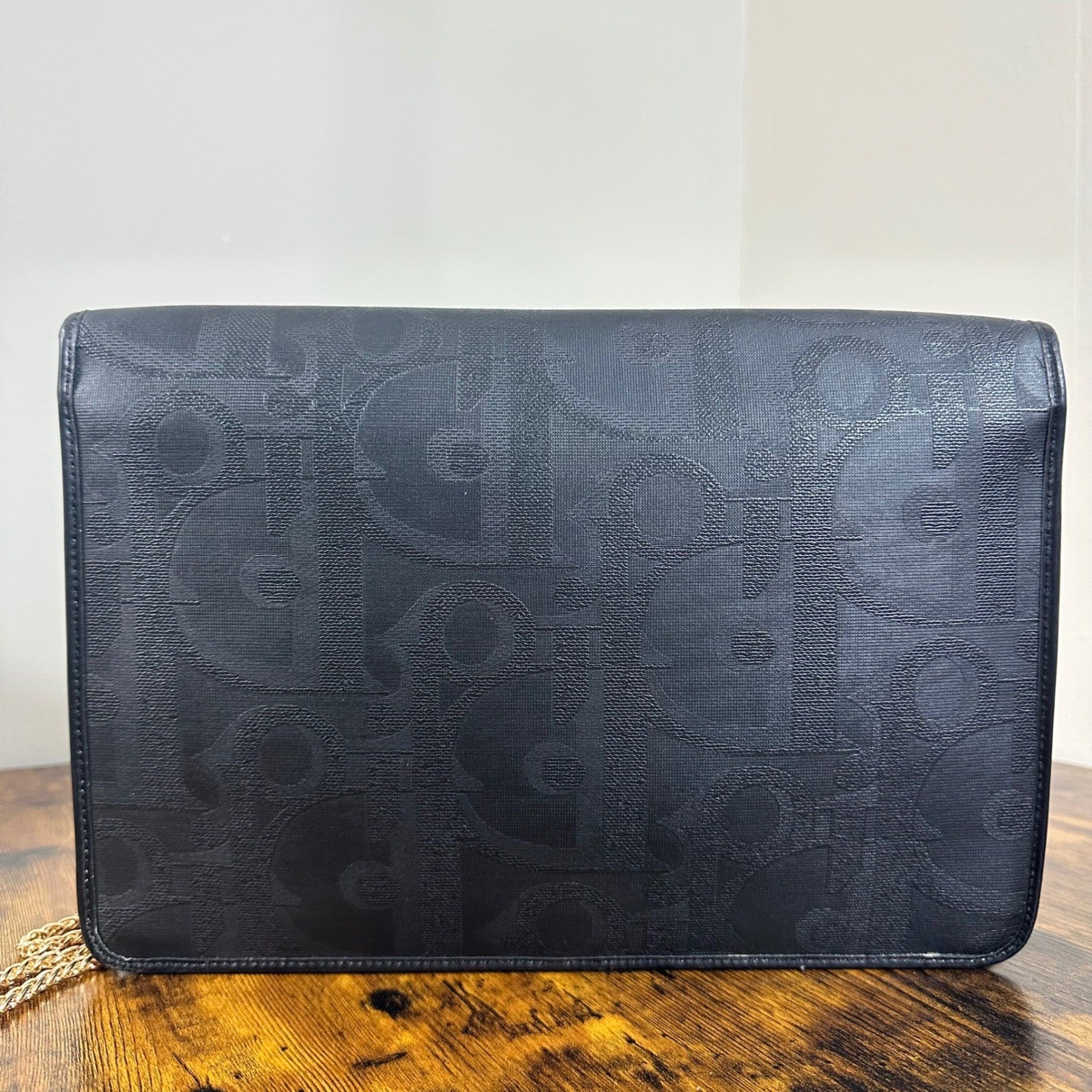 Vintage Christian Dior Monogram Chain Shoulder Bag Black Clutch