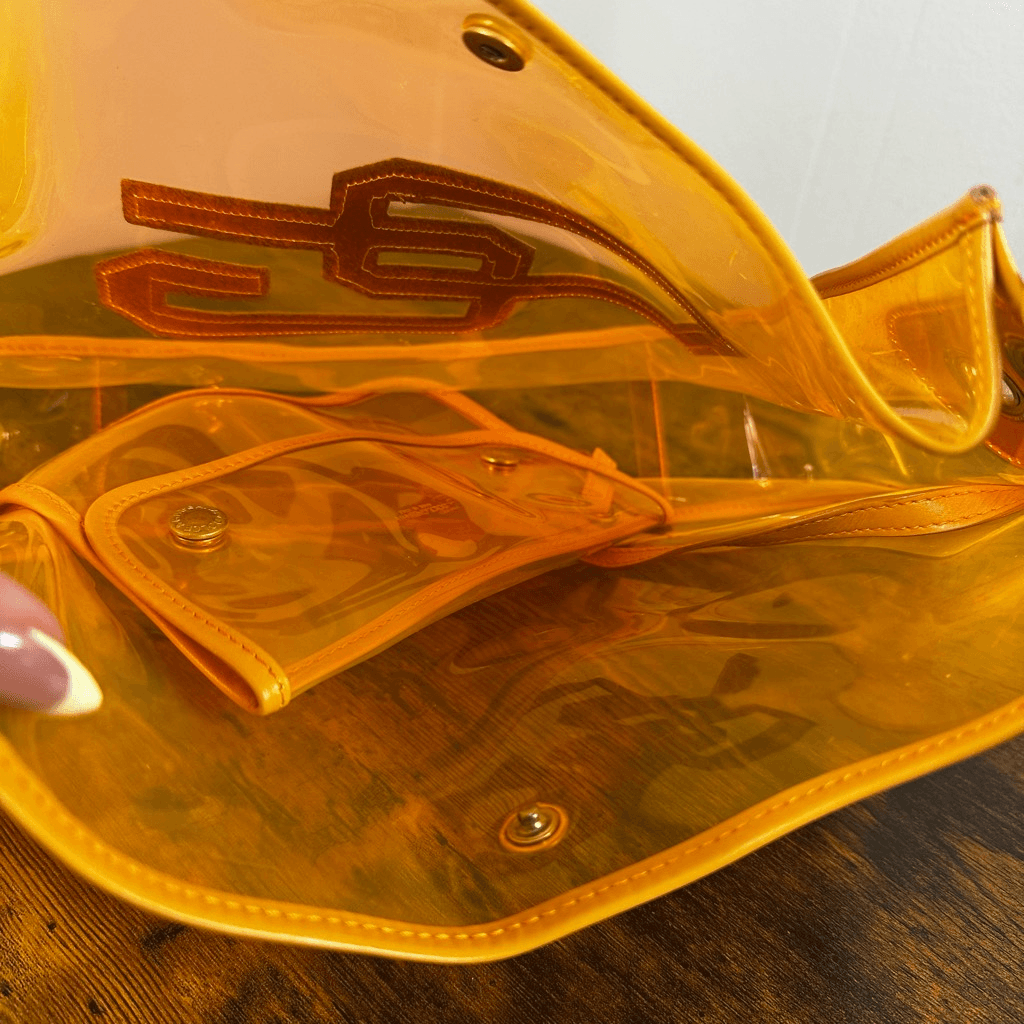 Dolce & Gabbana D&G Rhinestone Embellished Clear Orange Vinyl Tote Bag