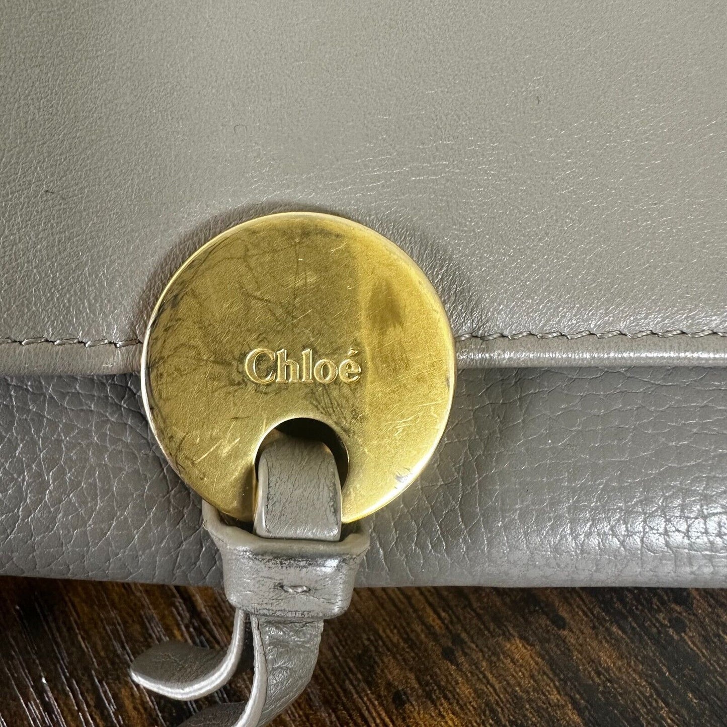 Chloe Indy Long Wallet With Flap Gray Leather W/ Certificate Of Authenticity