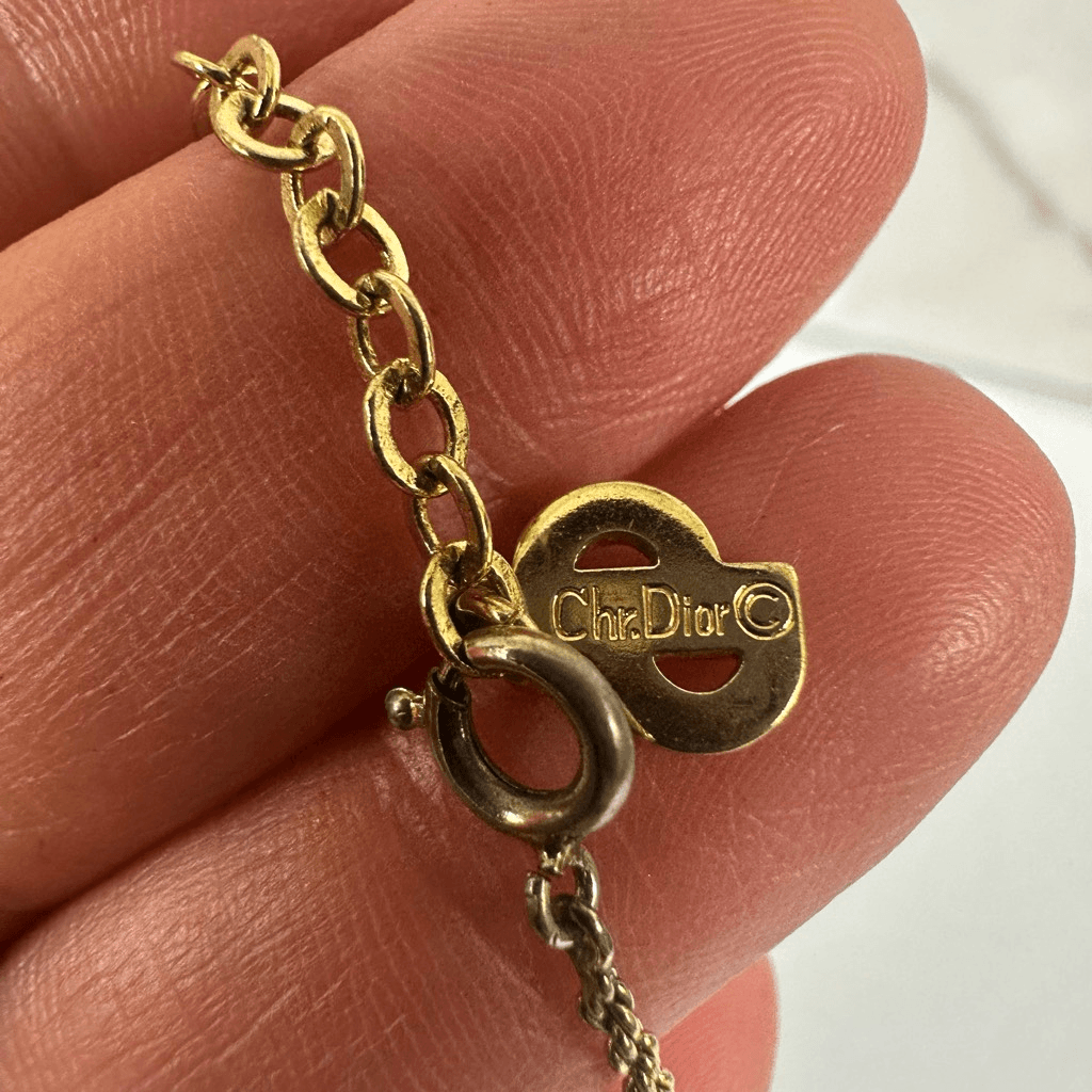 Christian Dior CD Logo Gold Tone Pendant Necklace