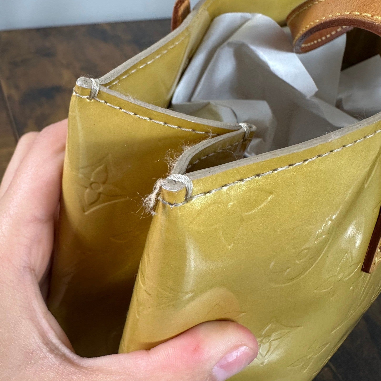 Louis Vuitton Monogram Vernis Reade PM Yellow Patent Leather Handbag Authentic